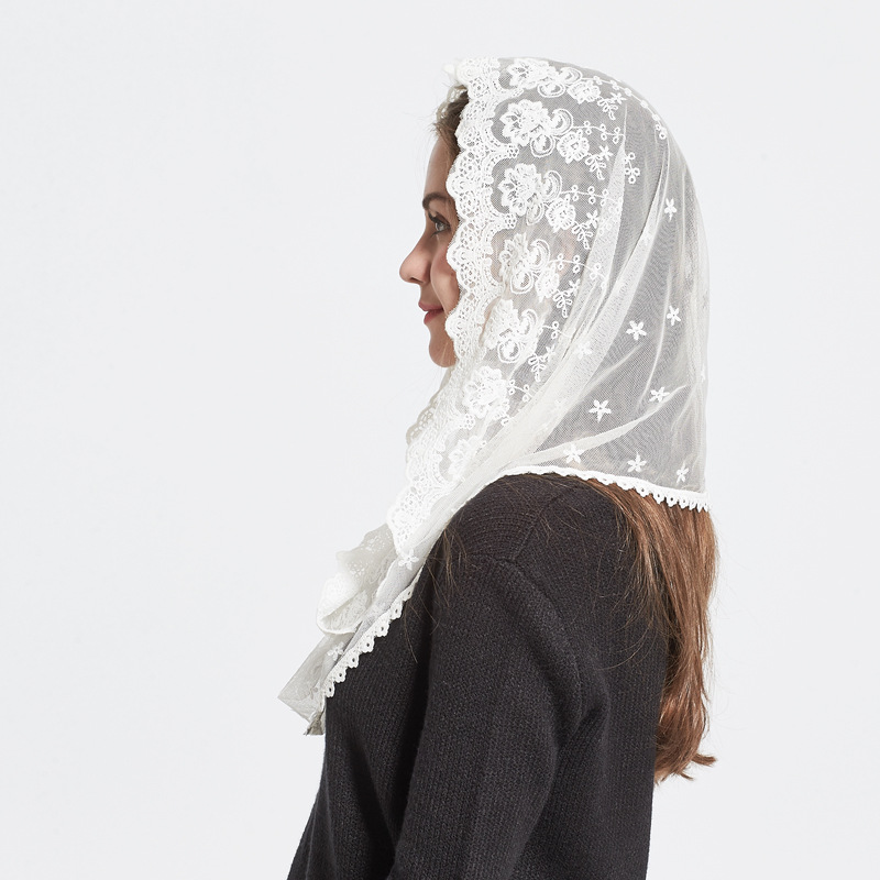 Floral Lace Head Veil Catholic Latin Mass Shawl Head Covering Scarf Muslim Veil